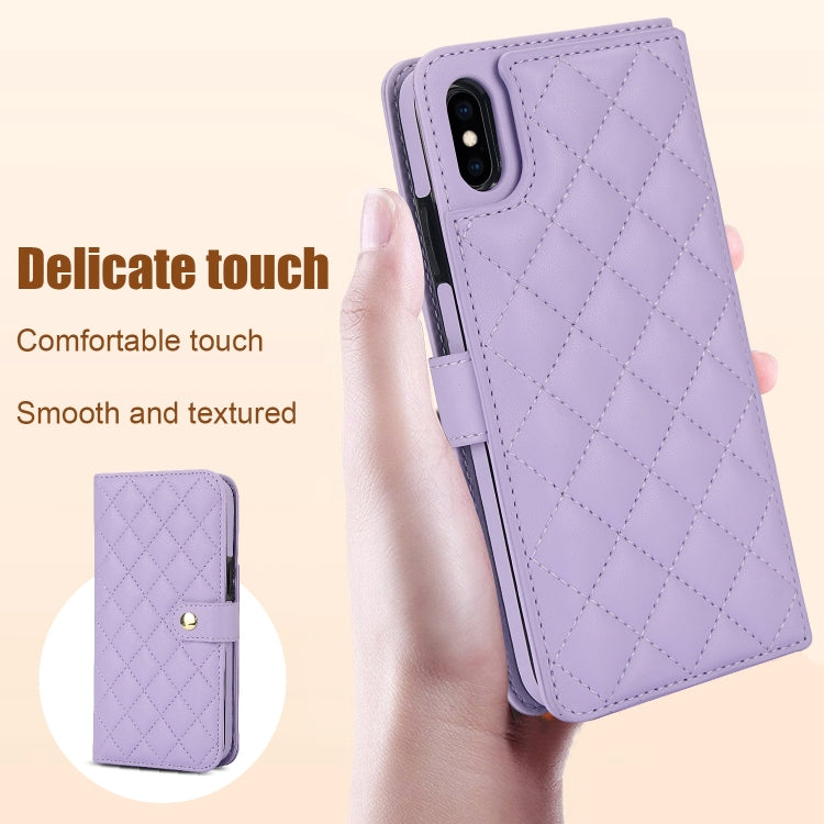 For iPhone XS Max Crossbody Multifunction Rhombic Leather Phone Case