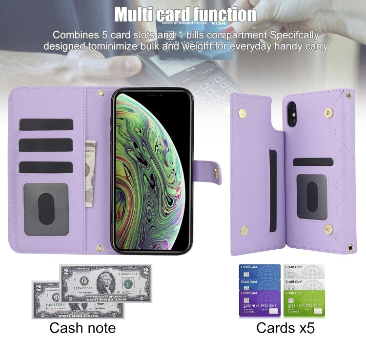 For iPhone XS Max Crossbody Multifunction Rhombic Leather Phone Case