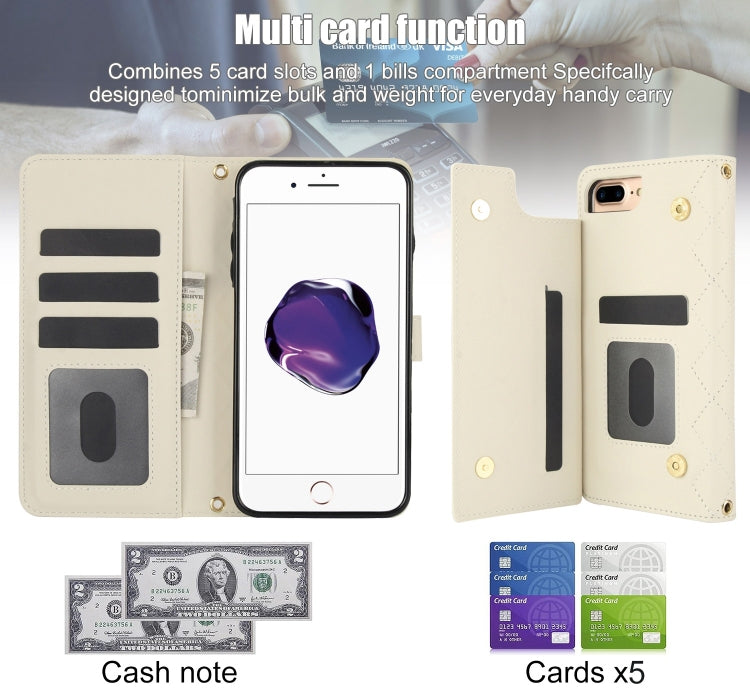 For iPhone 7 Plus / 8 Plus Crossbody Multifunction Rhombic Leather Phone Case