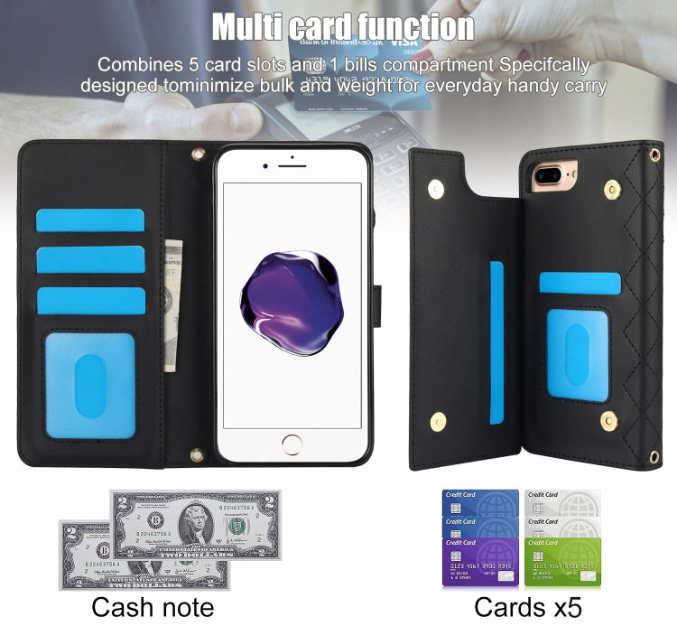 For iPhone 7 Plus / 8 Plus Crossbody Multifunction Rhombic Leather Phone Case