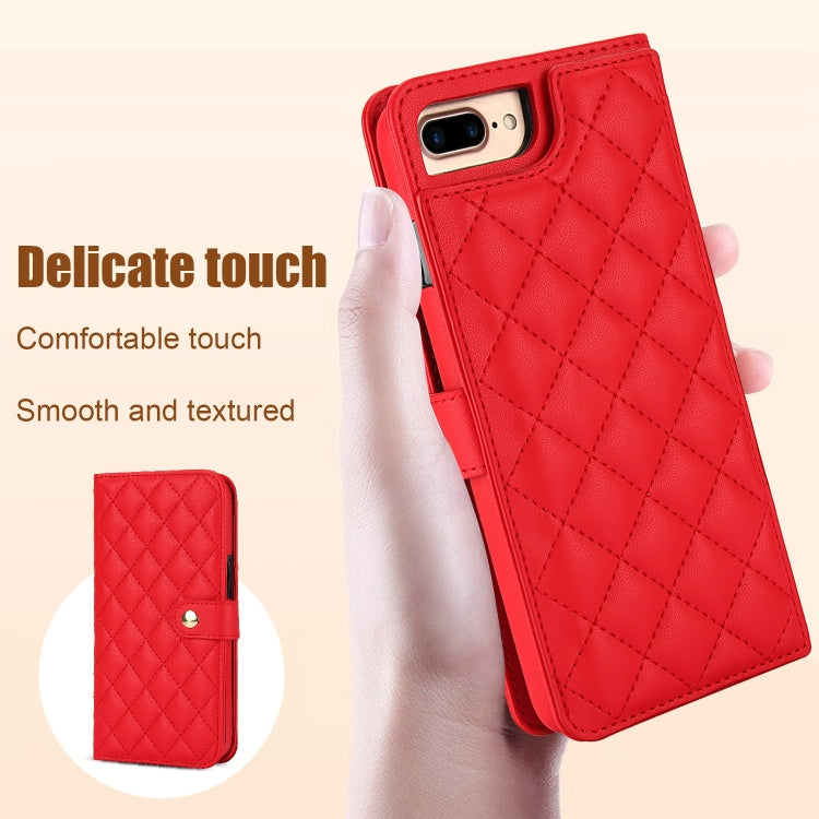 For iPhone 7 Plus / 8 Plus Crossbody Multifunction Rhombic Leather Phone Case