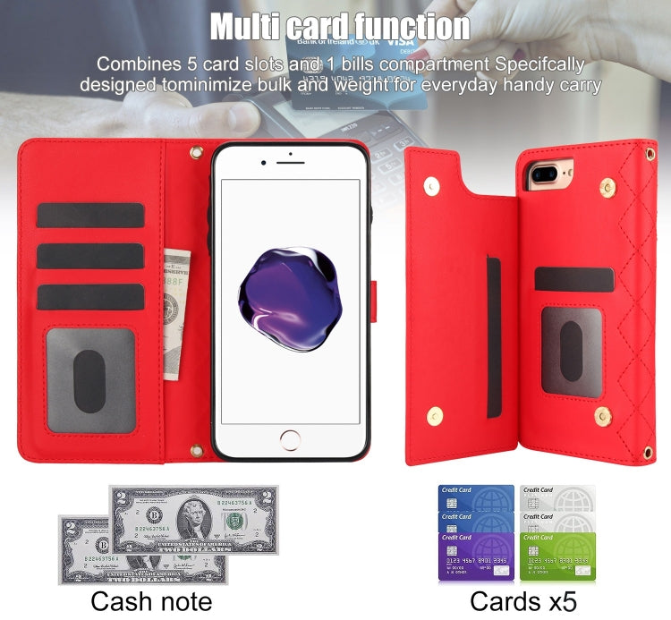 For iPhone 7 Plus / 8 Plus Crossbody Multifunction Rhombic Leather Phone Case