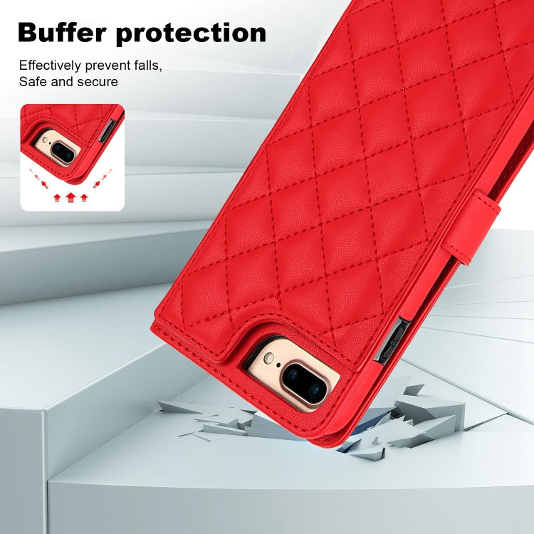 For iPhone 7 Plus / 8 Plus Crossbody Multifunction Rhombic Leather Phone Case
