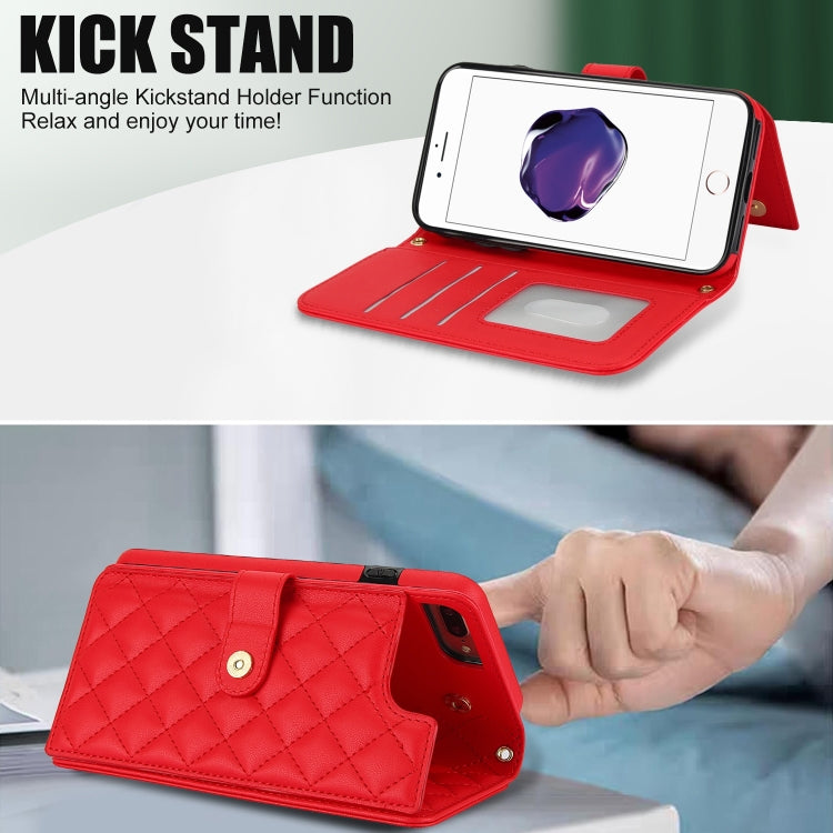 For iPhone 7 Plus / 8 Plus Crossbody Multifunction Rhombic Leather Phone Case