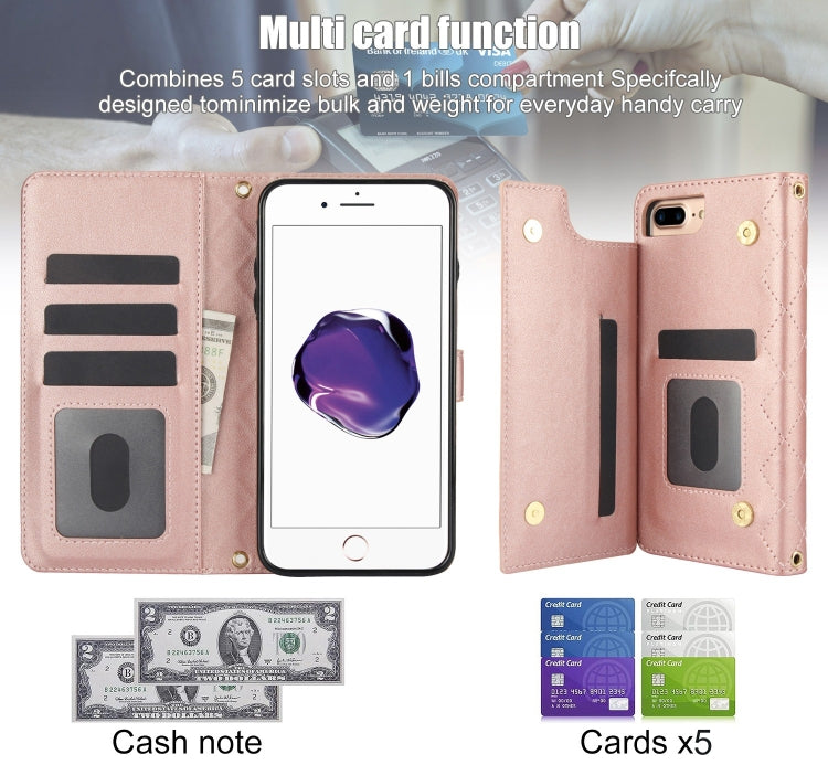 For iPhone 7 Plus / 8 Plus Crossbody Multifunction Rhombic Leather Phone Case