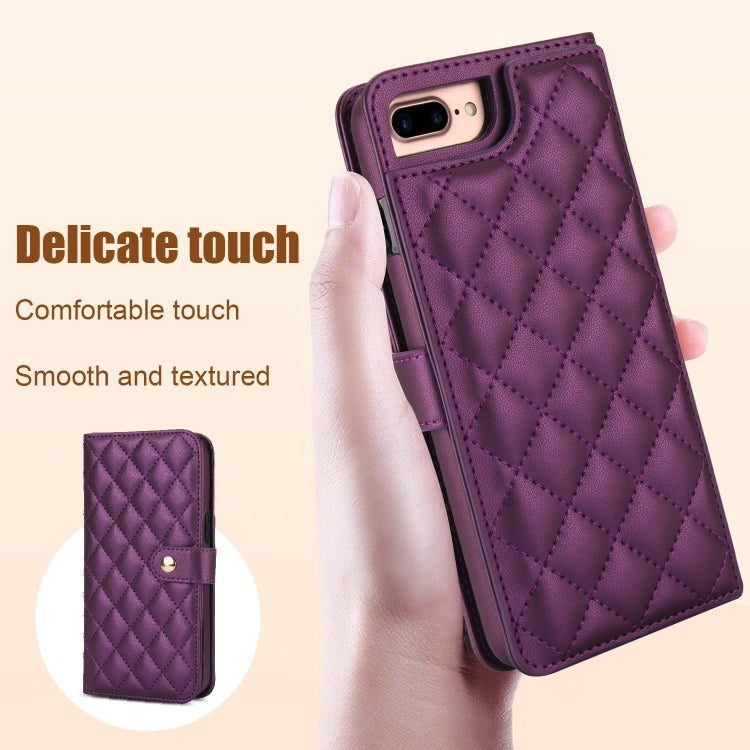 For iPhone 7 Plus / 8 Plus Crossbody Multifunction Rhombic Leather Phone Case