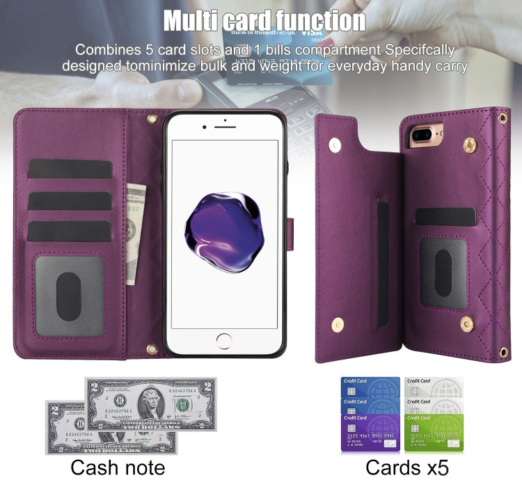For iPhone 7 Plus / 8 Plus Crossbody Multifunction Rhombic Leather Phone Case