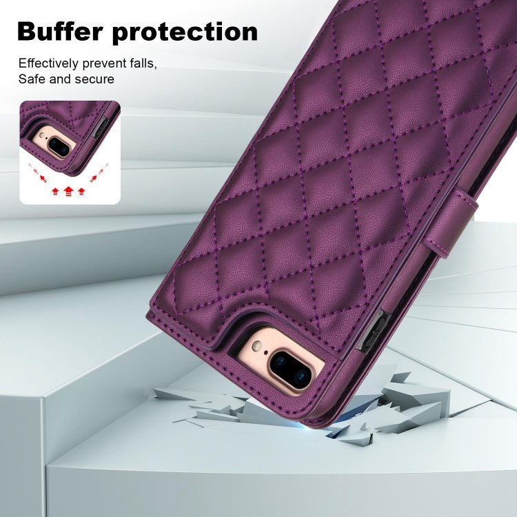 For iPhone 7 Plus / 8 Plus Crossbody Multifunction Rhombic Leather Phone Case