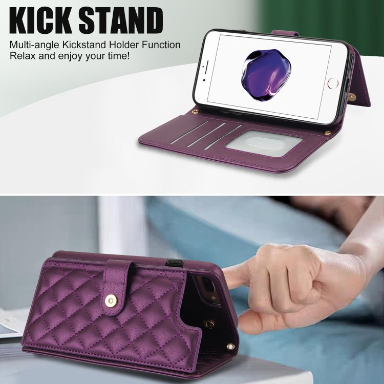 For iPhone 7 Plus / 8 Plus Crossbody Multifunction Rhombic Leather Phone Case