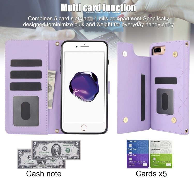 For iPhone 7 Plus / 8 Plus Crossbody Multifunction Rhombic Leather Phone Case