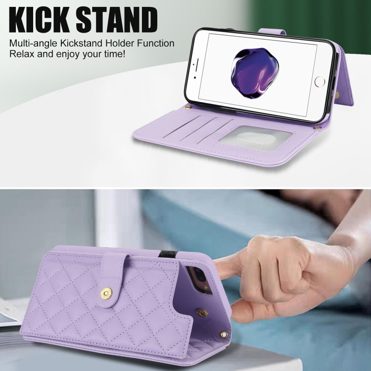 For iPhone 7 Plus / 8 Plus Crossbody Multifunction Rhombic Leather Phone Case