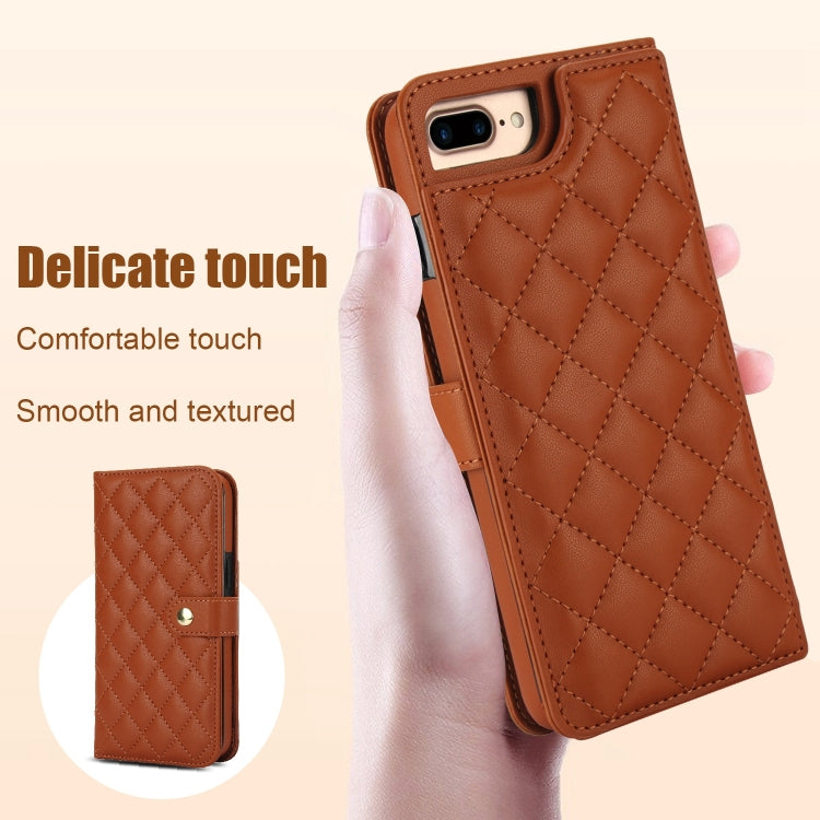 For iPhone 7 Plus / 8 Plus Crossbody Multifunction Rhombic Leather Phone Case