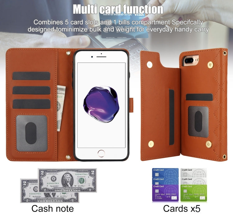 For iPhone 7 Plus / 8 Plus Crossbody Multifunction Rhombic Leather Phone Case