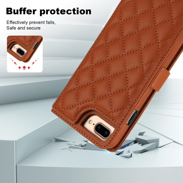 For iPhone 7 Plus / 8 Plus Crossbody Multifunction Rhombic Leather Phone Case