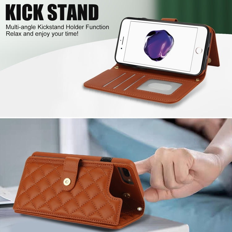 For iPhone 7 Plus / 8 Plus Crossbody Multifunction Rhombic Leather Phone Case
