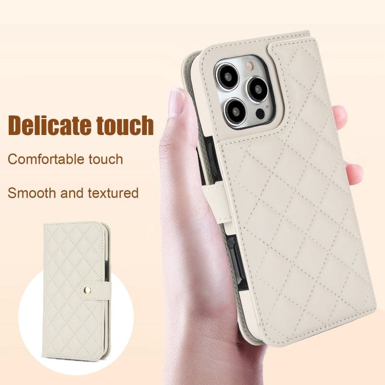 For iPhone 16 Pro Crossbody Multifunction Rhombic Leather Phone Case