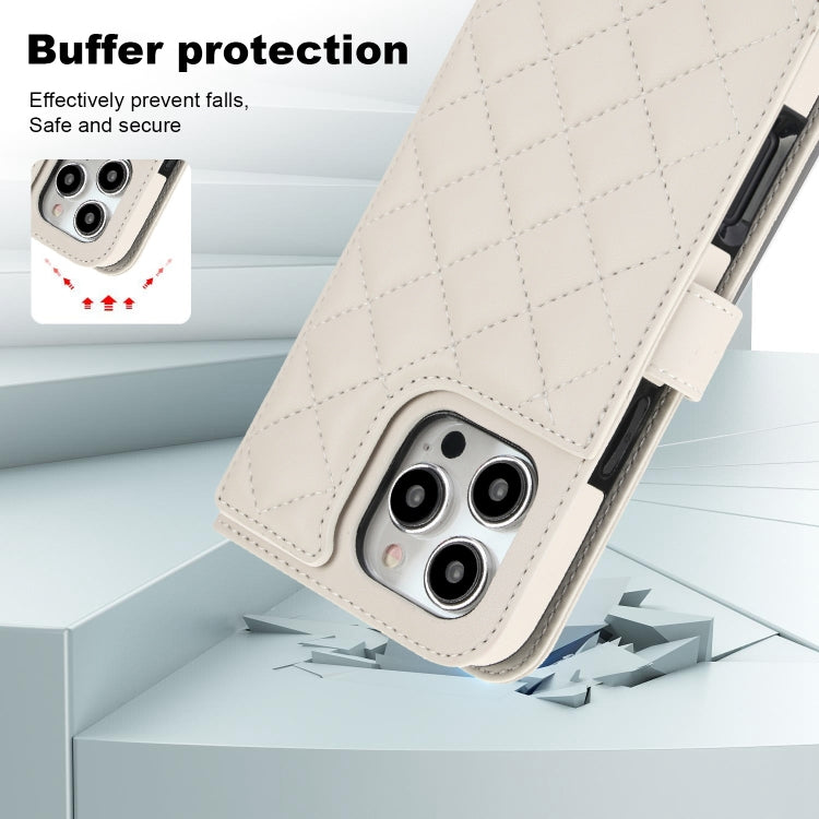 For iPhone 16 Pro Crossbody Multifunction Rhombic Leather Phone Case