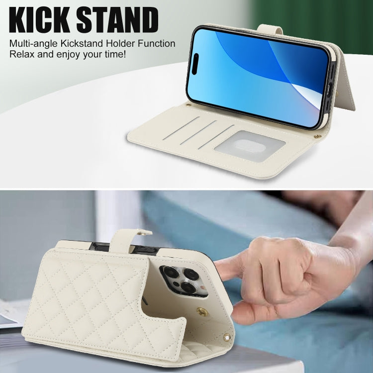 For iPhone 16 Pro Crossbody Multifunction Rhombic Leather Phone Case