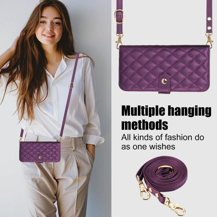 For iPhone 16 Pro Crossbody Multifunction Rhombic Leather Phone Case