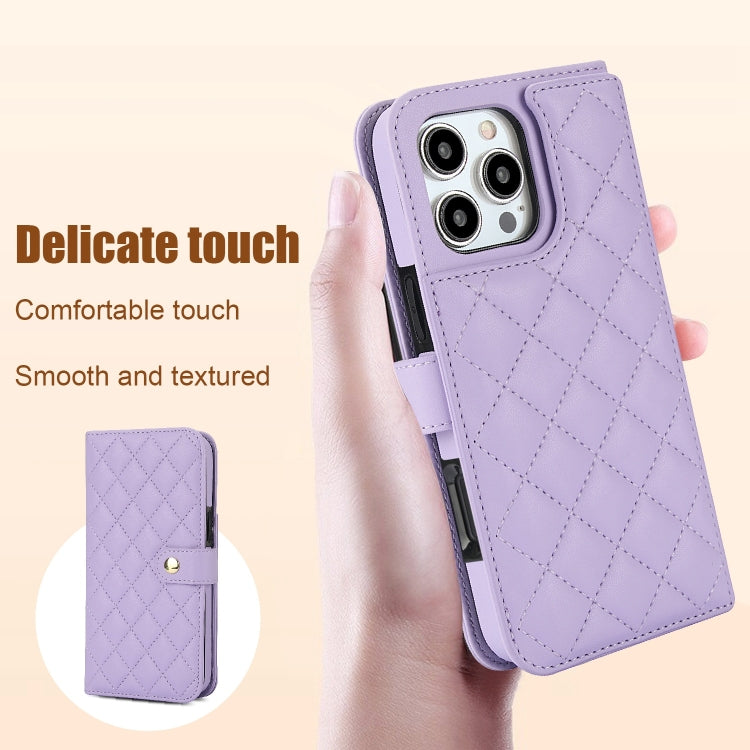 For iPhone 16 Pro Crossbody Multifunction Rhombic Leather Phone Case