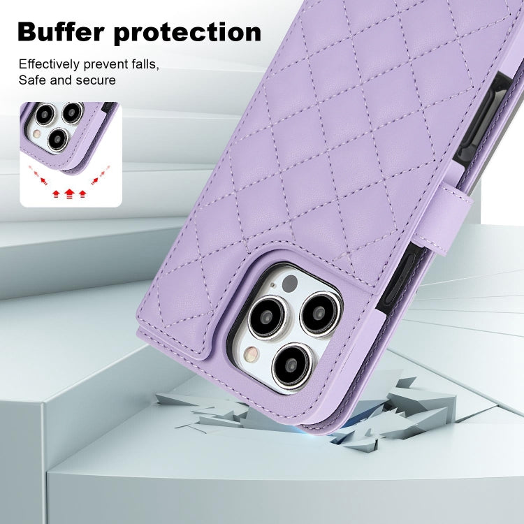 For iPhone 16 Pro Crossbody Multifunction Rhombic Leather Phone Case