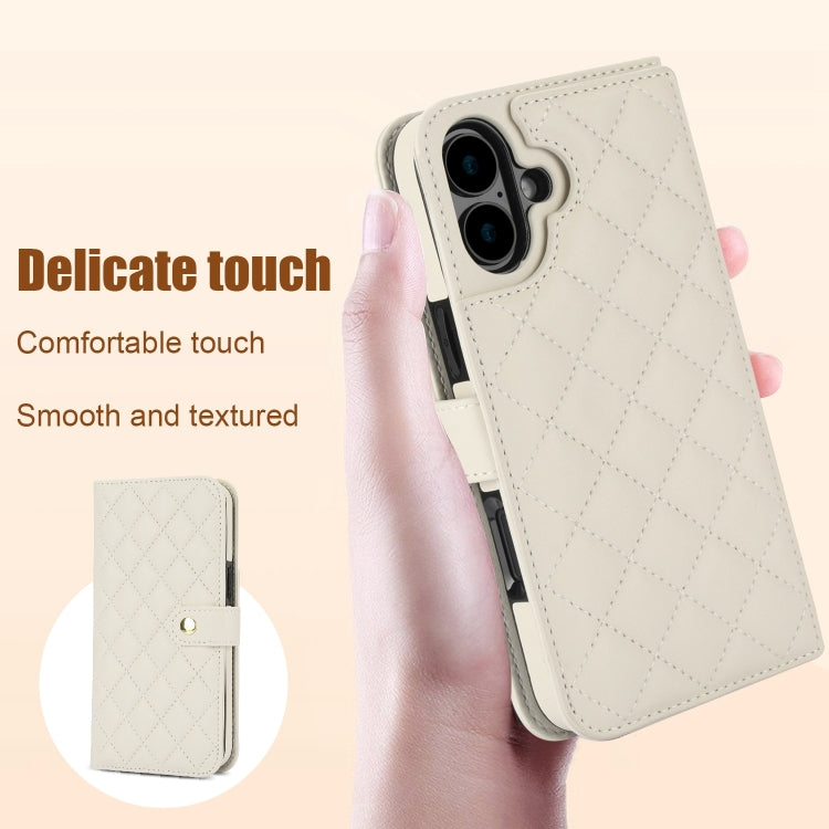 For iPhone 16 Plus Crossbody Multifunction Rhombic Leather Phone Case