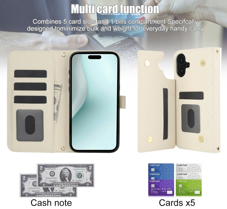For iPhone 16 Plus Crossbody Multifunction Rhombic Leather Phone Case