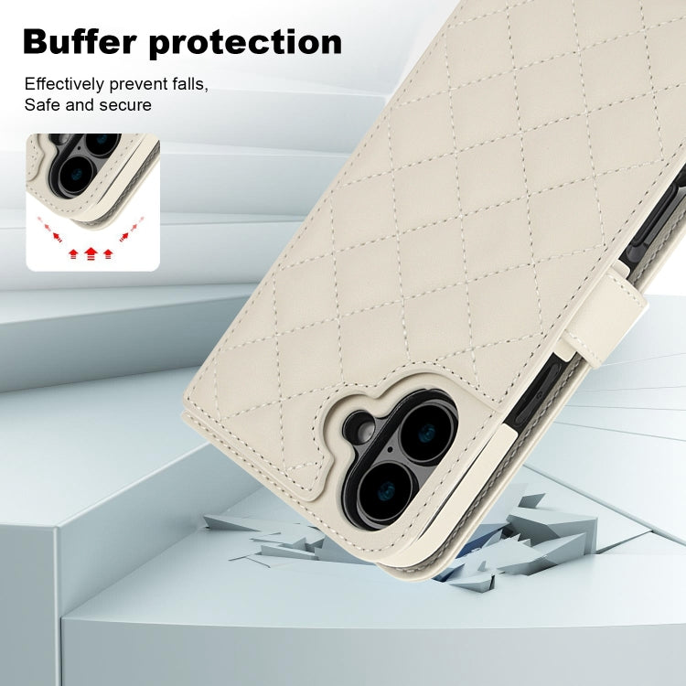 For iPhone 16 Plus Crossbody Multifunction Rhombic Leather Phone Case