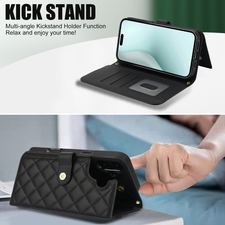 For iPhone 16 Plus Crossbody Multifunction Rhombic Leather Phone Case