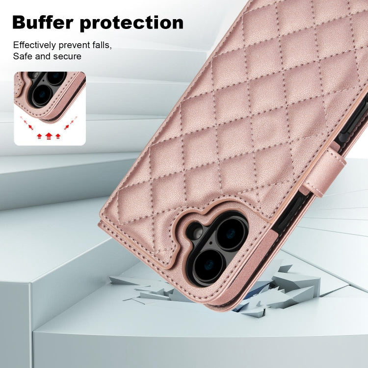 For iPhone 16 Plus Crossbody Multifunction Rhombic Leather Phone Case
