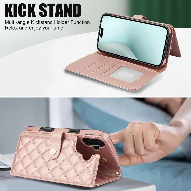 For iPhone 16 Plus Crossbody Multifunction Rhombic Leather Phone Case
