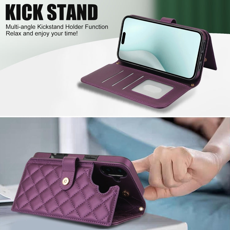 For iPhone 16 Plus Crossbody Multifunction Rhombic Leather Phone Case