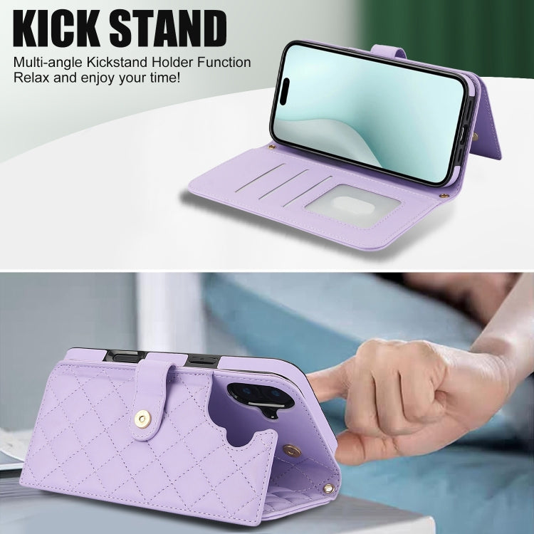 For iPhone 16 Plus Crossbody Multifunction Rhombic Leather Phone Case