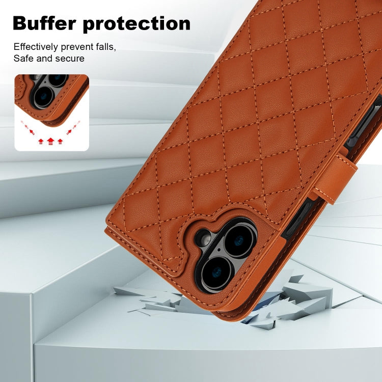 For iPhone 16 Plus Crossbody Multifunction Rhombic Leather Phone Case