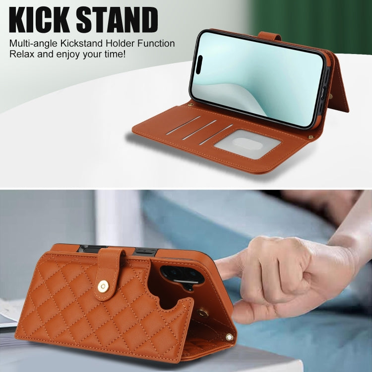 For iPhone 16 Plus Crossbody Multifunction Rhombic Leather Phone Case