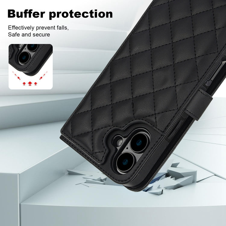 For iPhone 16 Crossbody Multifunction Rhombic Leather Phone Case
