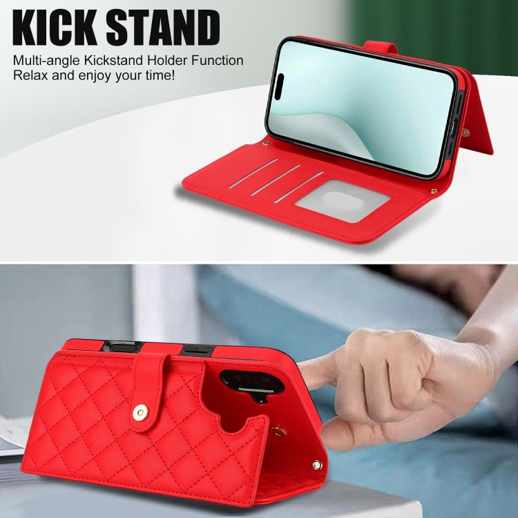 For iPhone 16 Crossbody Multifunction Rhombic Leather Phone Case