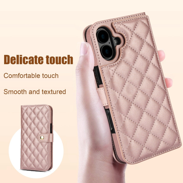 For iPhone 16 Crossbody Multifunction Rhombic Leather Phone Case