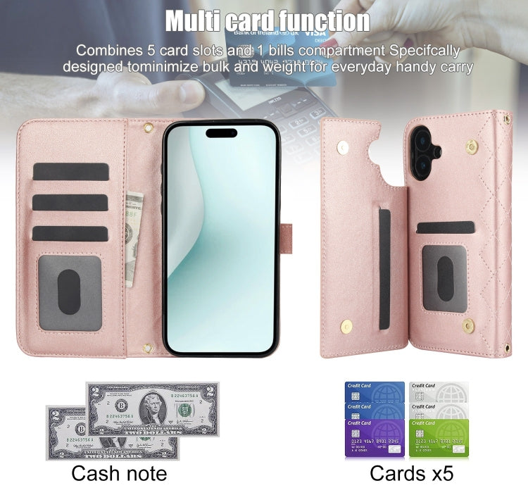 For iPhone 16 Crossbody Multifunction Rhombic Leather Phone Case