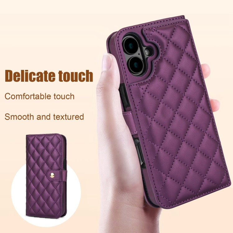 For iPhone 16 Crossbody Multifunction Rhombic Leather Phone Case