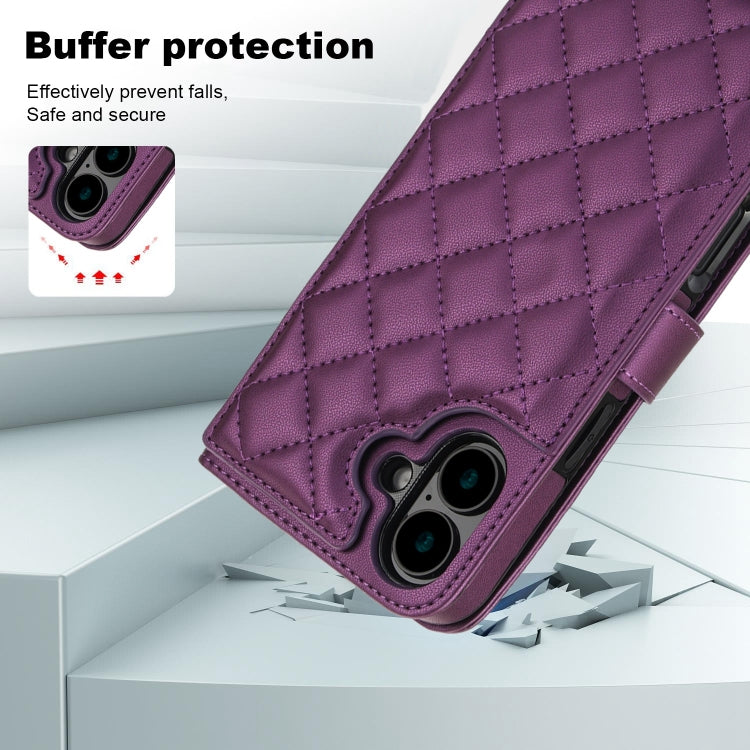 For iPhone 16 Crossbody Multifunction Rhombic Leather Phone Case
