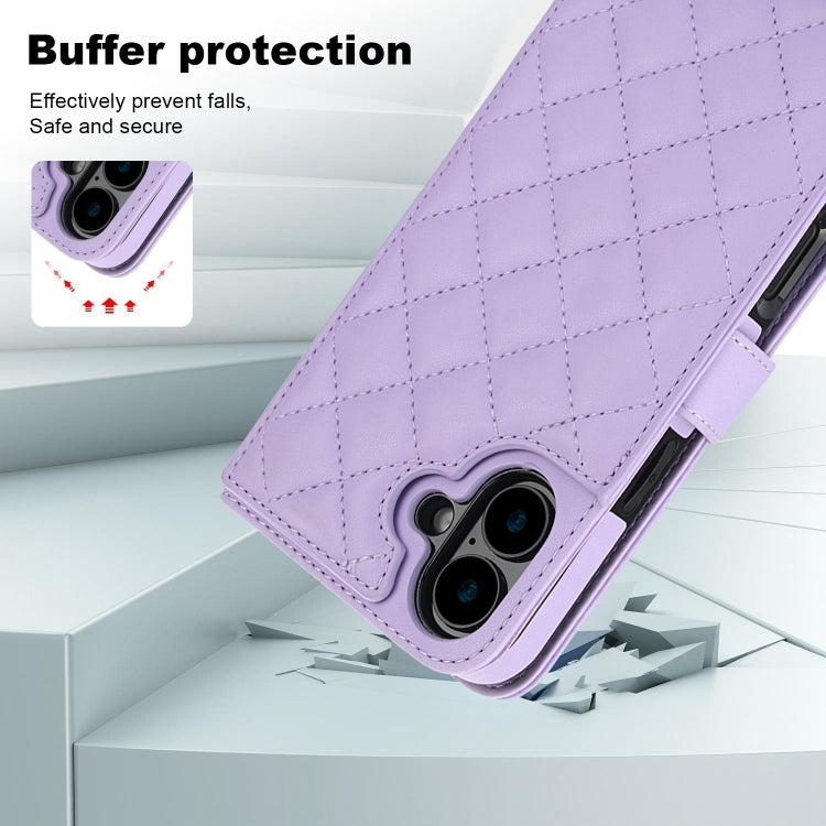 For iPhone 16 Crossbody Multifunction Rhombic Leather Phone Case