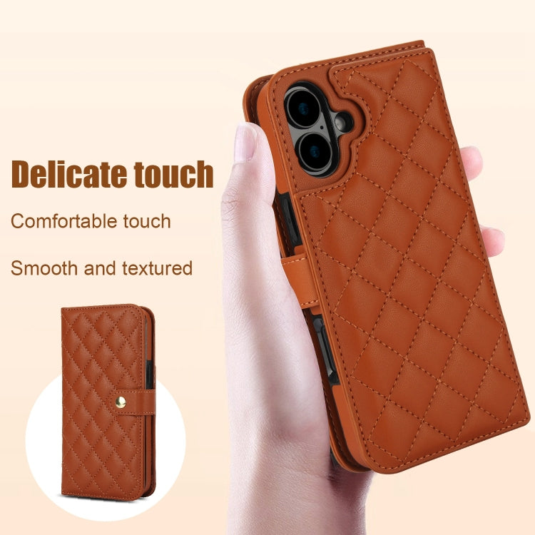 For iPhone 16 Crossbody Multifunction Rhombic Leather Phone Case