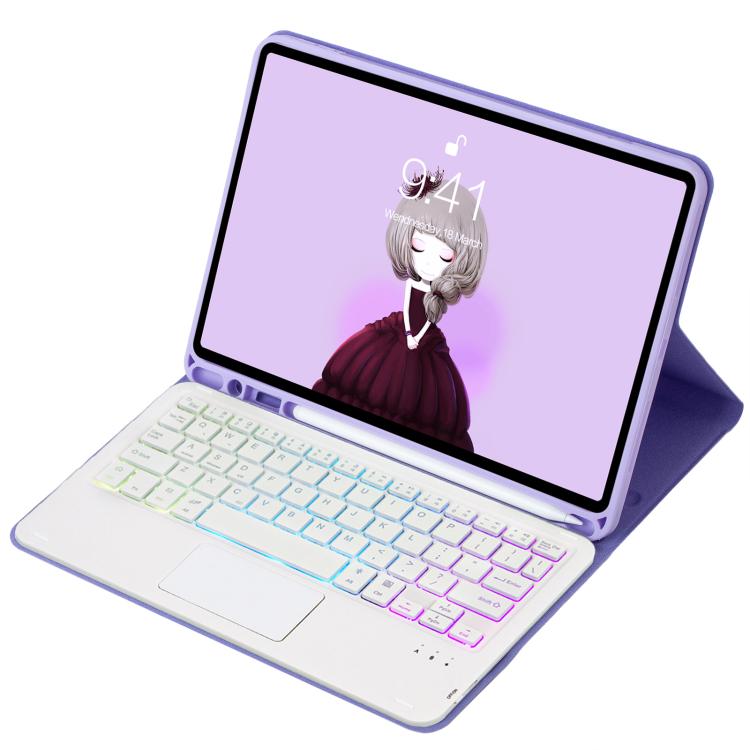 For iPad Pro 11 2024 A13B-AS Lambskin Texture Backlight Bluetooth Touch Keyboard Leather Tablet Case with Pen Slot