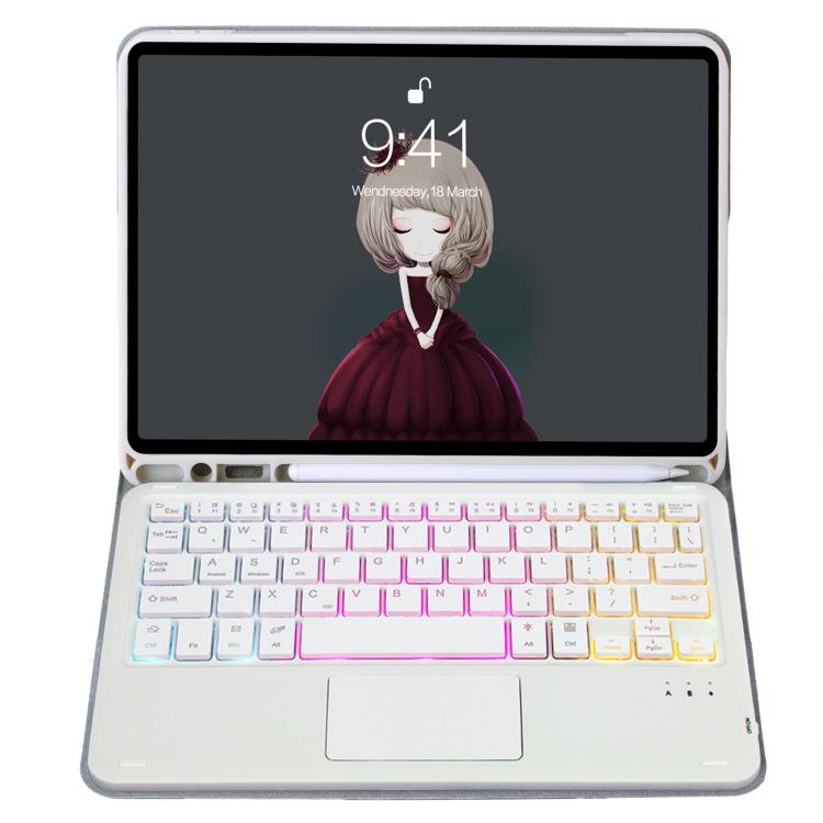 For iPad Pro 11 2024 A13B-AS Lambskin Texture Backlight Bluetooth Touch Keyboard Leather Tablet Case with Pen Slot