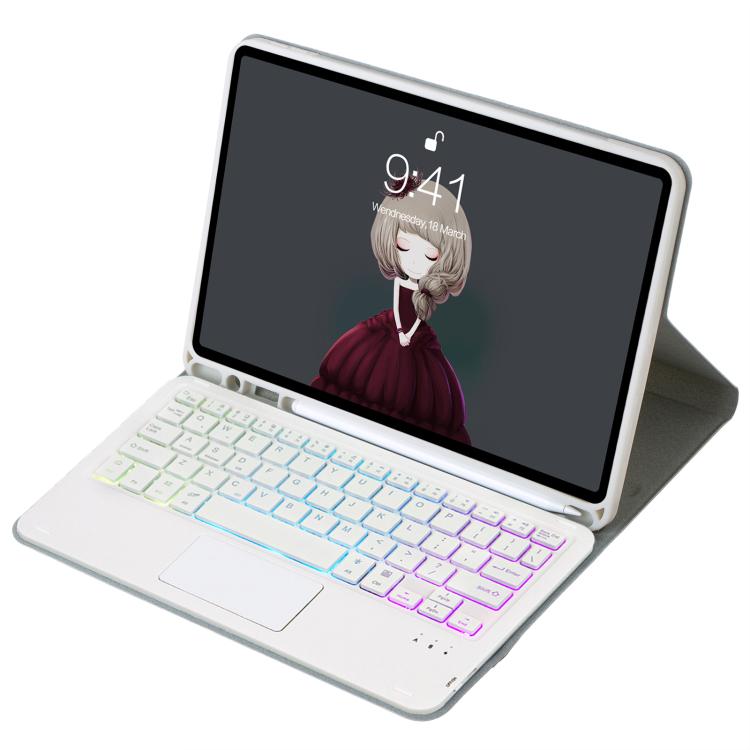 For iPad Pro 11 2024 A13B-AS Lambskin Texture Backlight Bluetooth Touch Keyboard Leather Tablet Case with Pen Slot