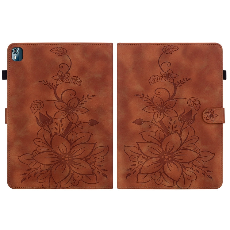 For Nokia T21 Lily Embossed Leather Tablet Case