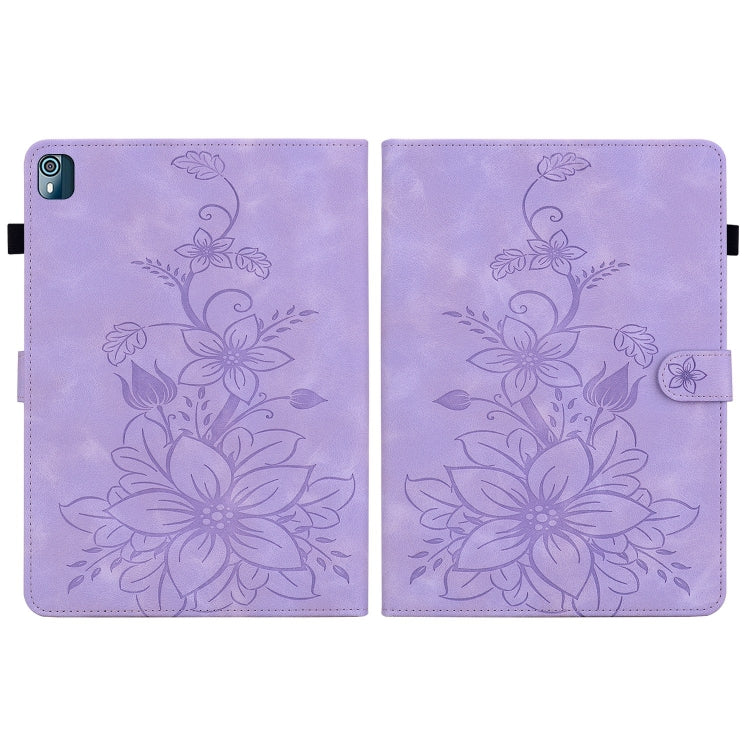 For Nokia T21 Lily Embossed Leather Tablet Case