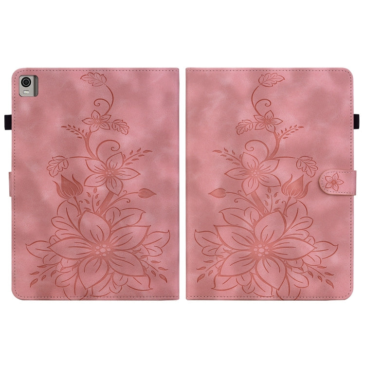 For Nokia T10 Lily Embossed Leather Tablet Case