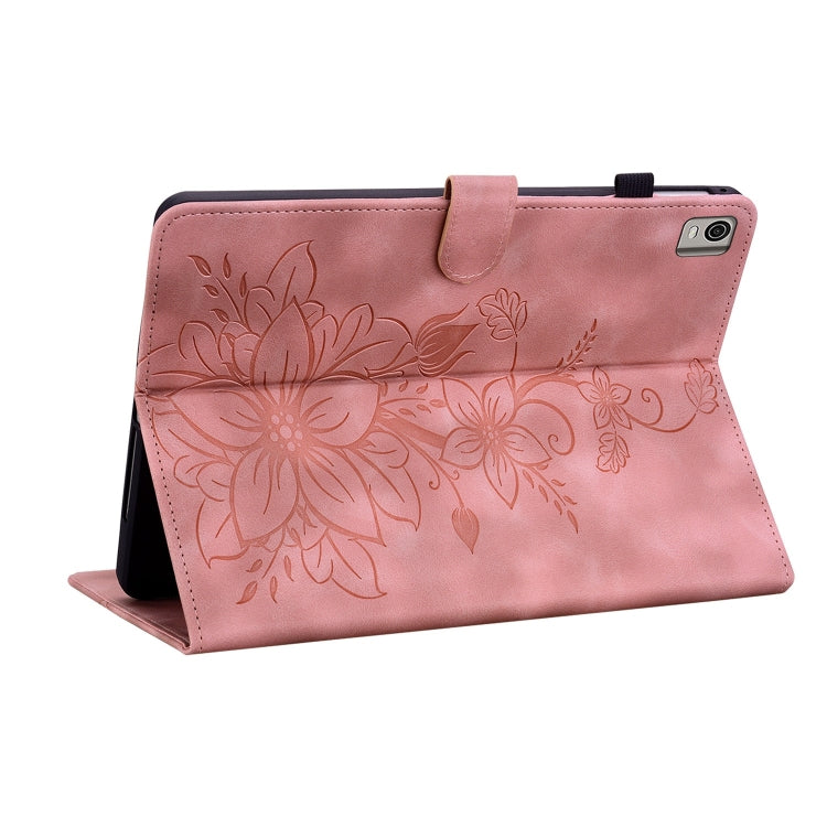 For Nokia T10 Lily Embossed Leather Tablet Case